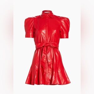$465 ALICE + OLIVIA "Lurlene" faux vegan leather button front mini dress sz 0